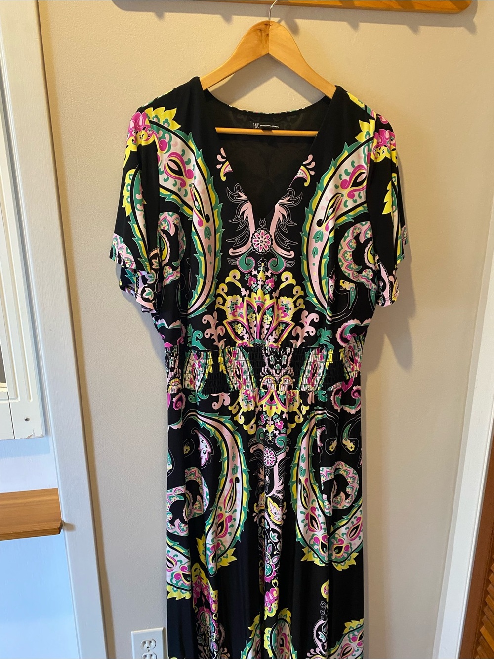 Black Paisley-Print V-Neck Maxi Dress